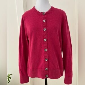 EDDIE BAUER Angora Blend Bright Pink Button Front Round Neck Cardigan Cozy Soft
